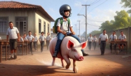 Школьник из Бразилии оседлал свинью