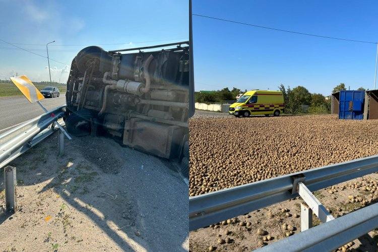 «КамАЗ» с картофелем опрокинулся в Павлодаре